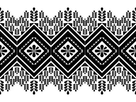 Ethnic pattern with nature black and white vector Stock Illustration