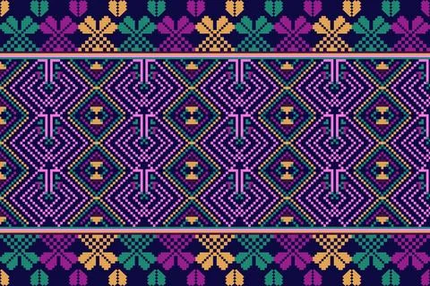 Ethnic pattern seamless geometric,Aztec embroidery border seamless patterns Stock Illustration