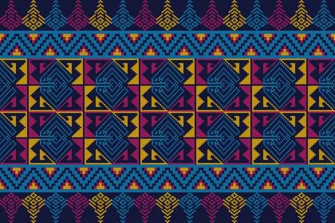 Ethnic pattern seamless geometric,Aztec embroidery border seamless patterns Illustrazione stock