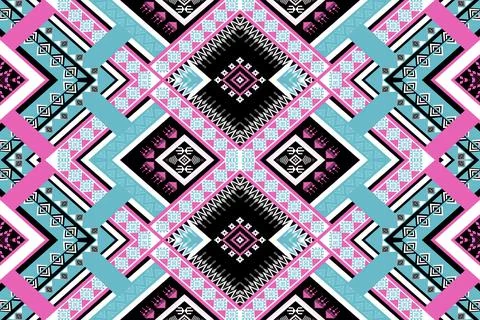 Ethnic pattern seamless geometric,Aztec embroidery border seamless patterns Illustrazione stock