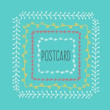 Ethnic postcard background with hand drawn line border. Stock Illustration