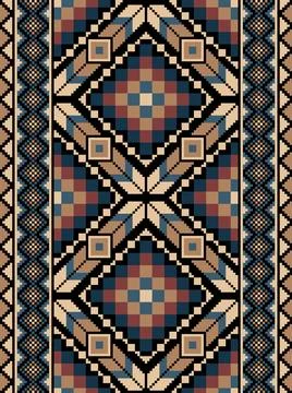 Ethnic Rug Pixel Pattern with Diamond Motifs Seamless Pattern Stock Illustration