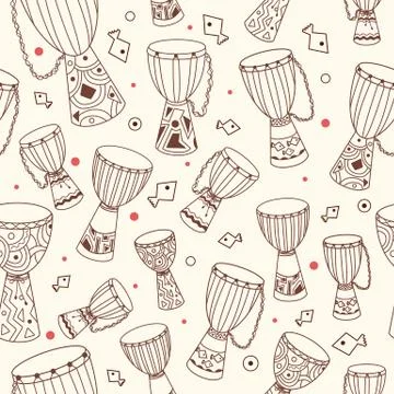 Ethnic seamless pattern with african drums djembe Stock Illustration