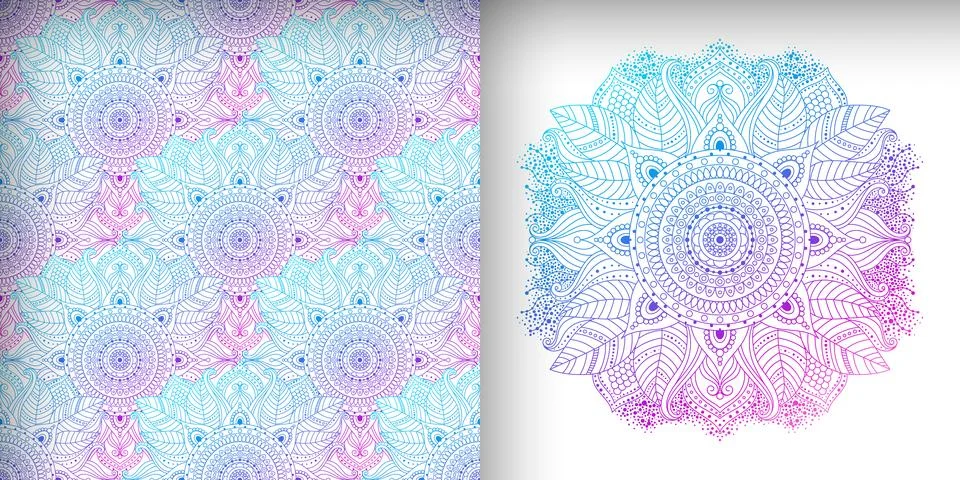 Ethnic seamless pattern and mandala, light palette, floral and abstract desig Stock Illustration