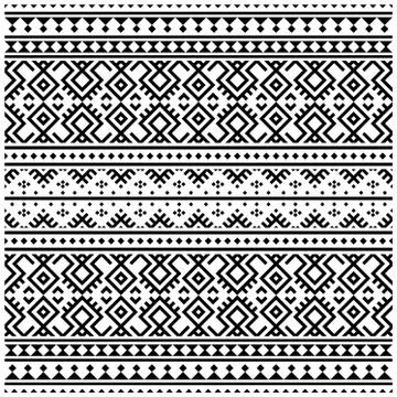 Ethnic seamless pattern black white color, abstract geometric background illu Stock Illustration