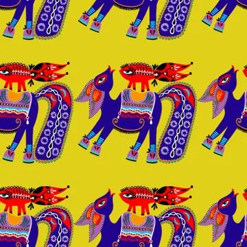 Ethnic seamless pattern fabric with unusual tribal animal Stock Illustration