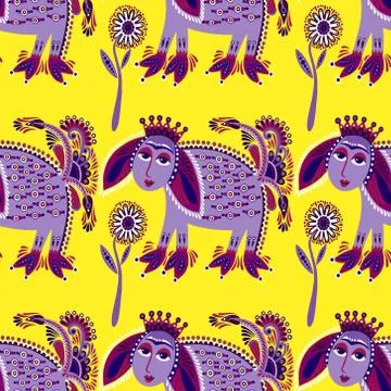 Ethnic seamless pattern fabric with unusual tribal animal Stock Illustration