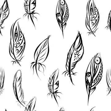Ethnic seamless pattern with Feathers. Ethnic seamless pattern in native style Stock Illustration