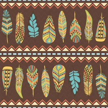 Ethnic seamless pattern with feathers Stock Illustration