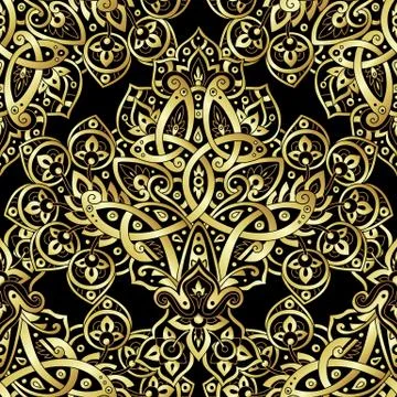 Ethnic seamless pattern in gold and black colors Stock Illustration
