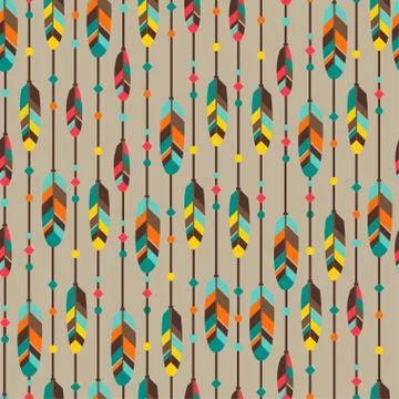 Ethnic seamless pattern in native style with feathers Stock Illustration
