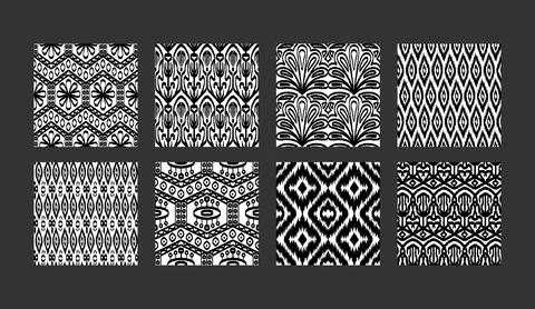 Ethnic seamless patterns collection. Boho textile prints set Stock Illustration