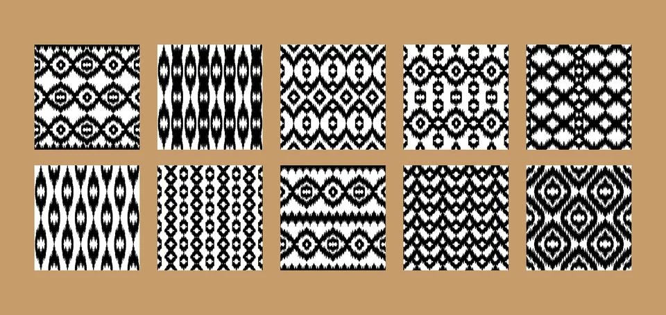 Ethnic seamless patterns set. Abstract rustic repeat backgrounds Stock Illustration