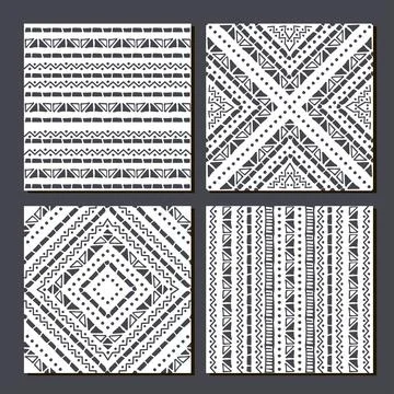 Ethnic seamless patterns. Set of aztec geometric backgrounds. Stock Illustration