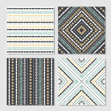 Ethnic seamless patterns. Set of aztec geometric backgrounds. 库存插图