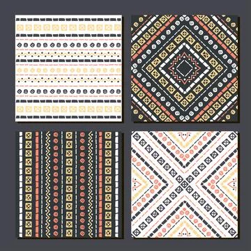 Ethnic seamless patterns. Set of aztec geometric backgrounds. Stock Illustration