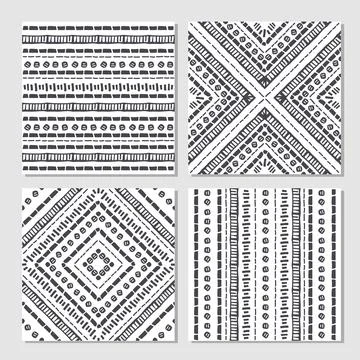 Ethnic seamless patterns. Set of aztec geometric backgrounds. Stock Illustration