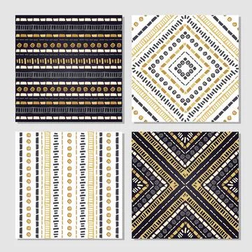 Ethnic seamless patterns. Set of aztec geometric backgrounds. Stock Illustration