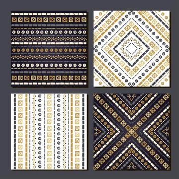 Ethnic seamless patterns. Set of aztec geometric backgrounds. Stock Illustration