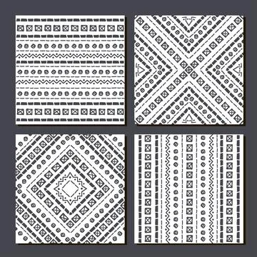 Ethnic seamless patterns. Set of aztec geometric backgrounds. Stock Illustration