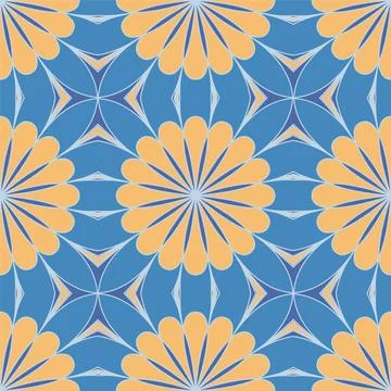 Ethnic seamless vector pattern. Blue and orange geometric flower mandalas. Stock Illustration