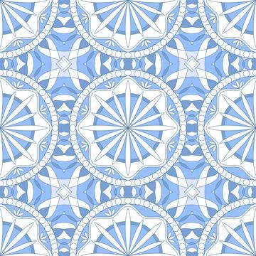Ethnic seamless vector pattern. Blue and white geometric mandala flower. 스톡 일러스트