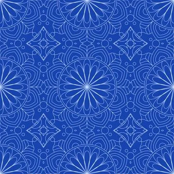 Ethnic seamless vector pattern. Blue monochrome geometric mandala. Illustrazione stock