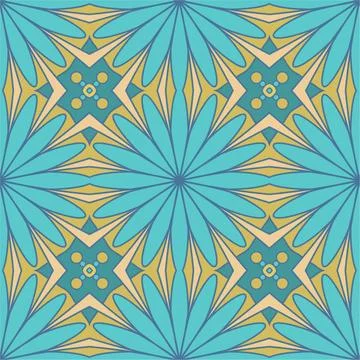 Ethnic seamless vector pattern. Green and ocher geometric flower. Stock Illustration