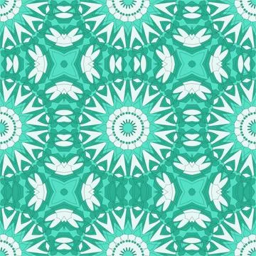 Ethnic seamless vector pattern. Green geometric flower mandalas. Stock Illustration