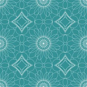 Ethnic seamless vector pattern. Green monochrome geometric mandala flower. Illustrazione stock
