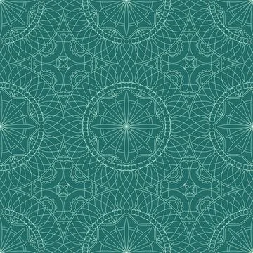 Ethnic seamless vector pattern. Green monochrome geometric mandala flower. Stock Illustration