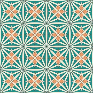 Ethnic seamless vector pattern. Green and orange geometric flower. Stock Illustration