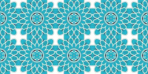 Ethnic seamless vector pattern. Green monochrome geometric mandala flower. 스톡 일러스트