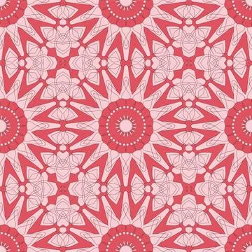 Ethnic seamless vector pattern. Red geometric flower mandalas. Illustrazione stock