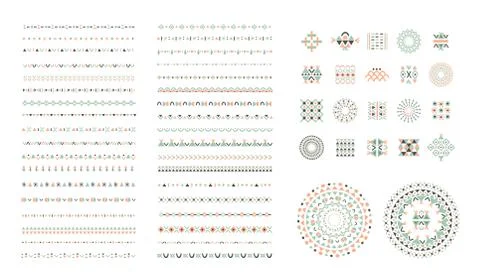 Ethnic set of Pattern Brushes plus decor elements. Isolated Stock Illustration