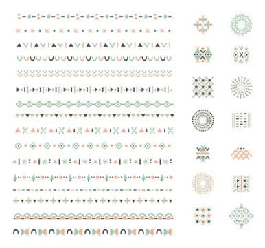 Ethnic set of Pattern Brushes plus decor elements. Isolated Stockillustratie