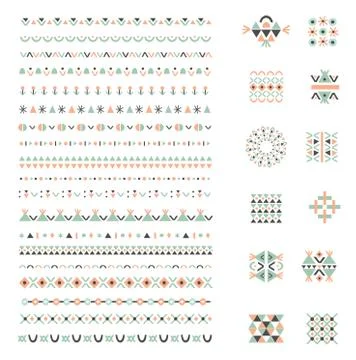 Ethnic set of Pattern Brushes plus decor elements. Isolated Stock Illustration