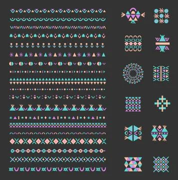 Ethnic set of Pattern Brushes plus decor elements. Isolated Stock Illustration