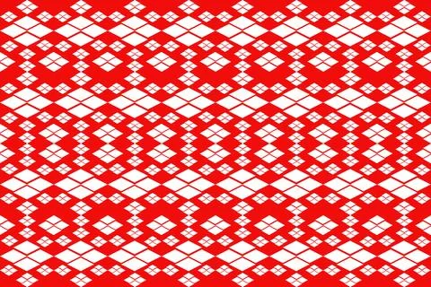 Ethnic striped from white diamond shape on red background. Stock Illustration
