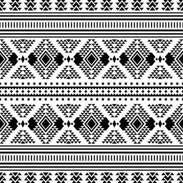 Ethnic style geometric abstract pattern in black and white color. Stock Illustration