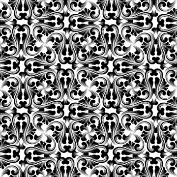Ethnic style Paisley seamless pattern. Black and white floral or Stock Illustration
