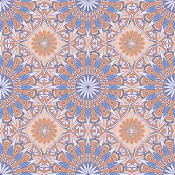 Ethnic tight vector pattern. Brown and blue flower mandalas, Ethnic draw Stock Illustration