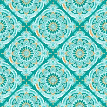 Ethnic tight vector pattern. Green rhombus mandalas Stock Illustration