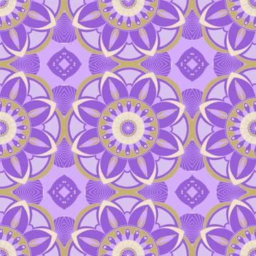 Ethnic tight vector pattern. Purple flowers mandalas Stock Illustration