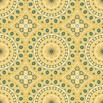 Ethnic tight vector pattern. Yellow rhombus and circle mandalas Stock Illustration