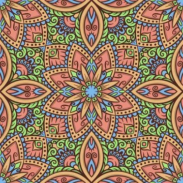 Ethnic tile seamless pattern. Abstract ornamental print, mandala style. Stock-Illustration