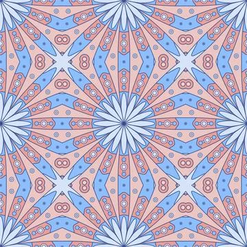 Ethnic vector background pattern. Brown and blue flower mandalas, Ethnic draw Stock Illustration