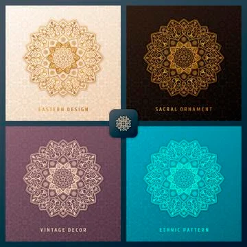 Ethnic vector invitation set with mandala design element. Square label template Illustrazione stock
