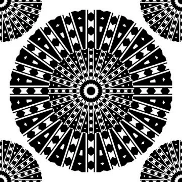 Ethnic vector round mandalas vector seamless pattern. Geometric black and whi Illustrazione stock