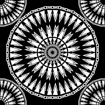 Ethnic vector round mandalas vector seamless pattern. Geometric black and whi Illustrazione stock
